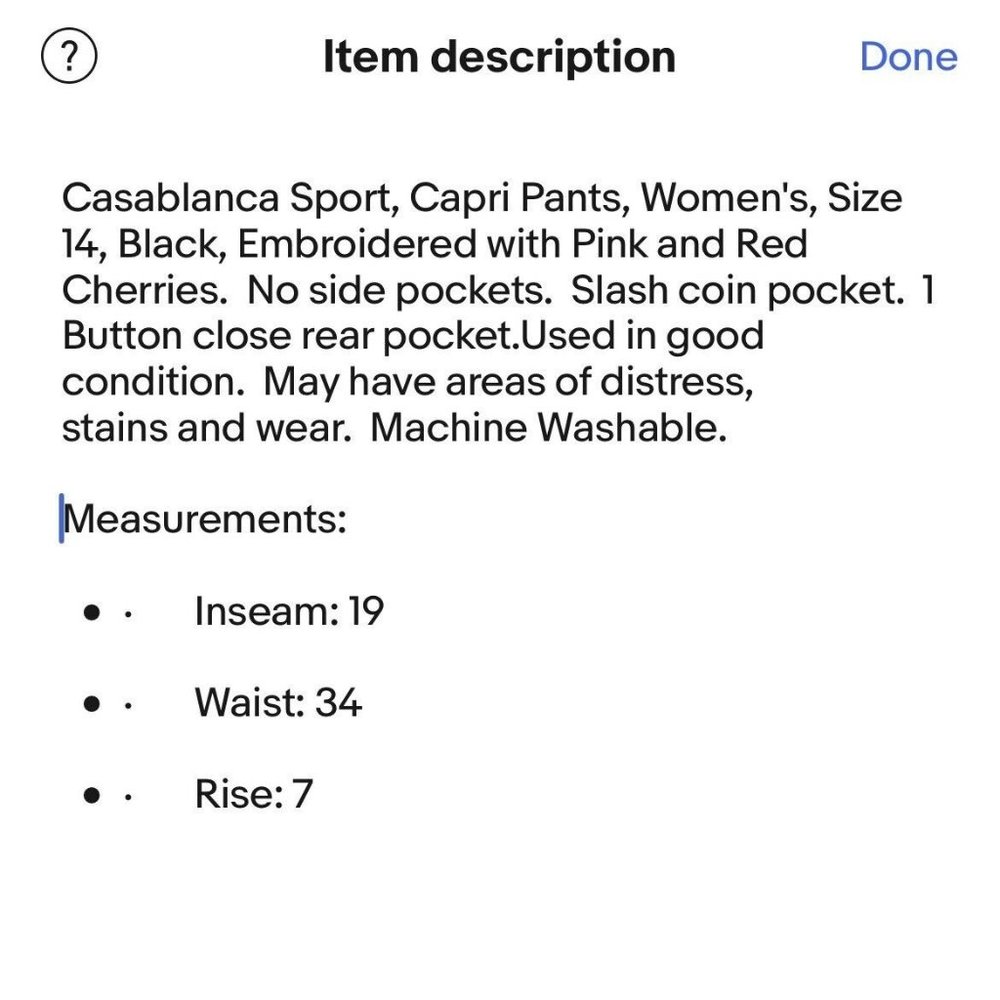 Casablanca Sport Capri Pants Womens 14 Black Embroidered Pink Red Cherries - Picture 8 of 8